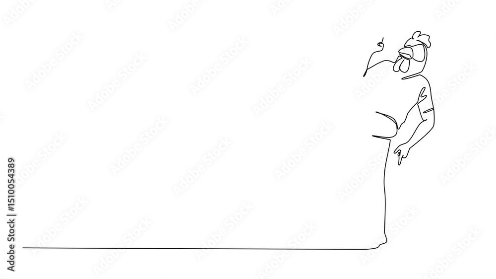 Self drawing animation of single continuous line drawing a man wearing a tshirt wearing a chicken head mask poses dancing. Freestyle dancing. Dance Like a Chicken Day. Full length animated Self drawing animation of single continuous line drawing a man wearing a tshirt wearing a chicken head mask poses dancing. Freestyle dancing. Dance Like a Chicken Day. Full length animated
