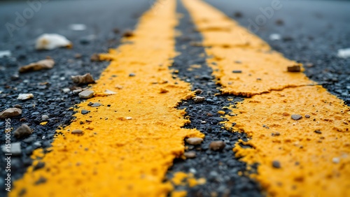 Damaged Yellow Lane Lines on Urban Road