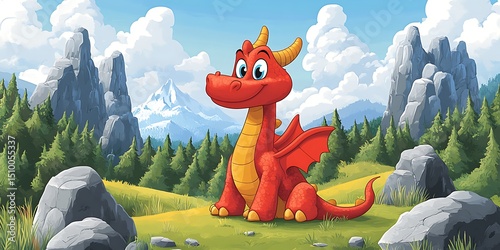 Cute Dragon in a Mountainous Landscape