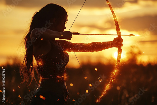 Woman drawing a bow