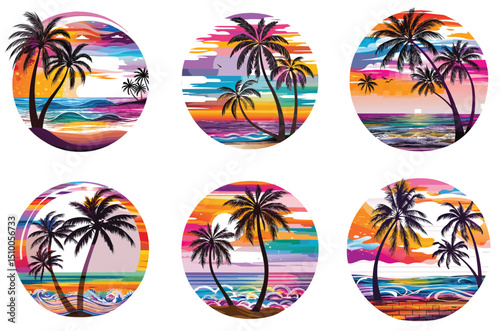 Retro sunset palm tree  for summer t-shirt logo designs