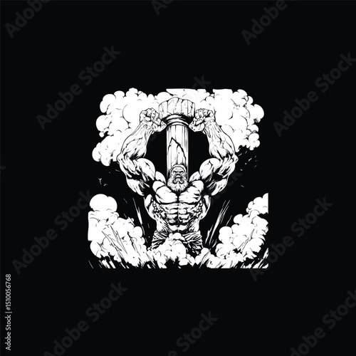 Zeus full of anger lifts the pillar design vector template illustration
