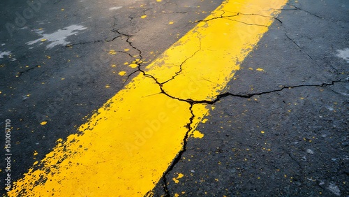 Broken Yellow Traffic Line on Pavement