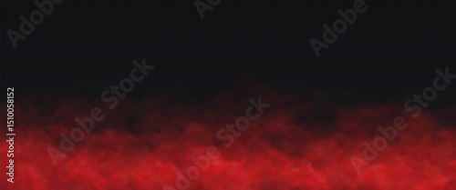 Red Fog effect on transparent dark background. Vector Smoke cloud.