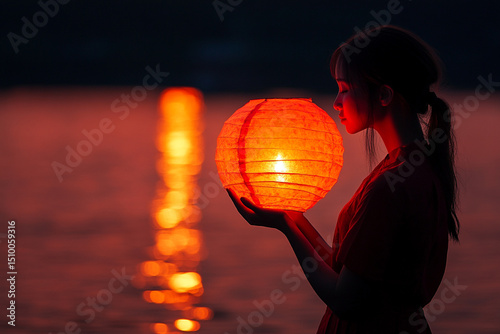Woman holding a floating lantern
