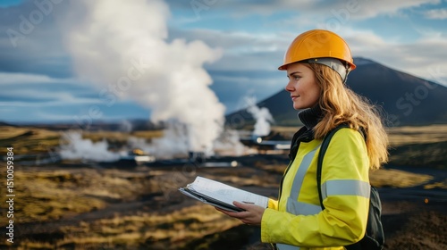 A motivational image of an engineer collaborating on geothermal energy projects in a remote location.