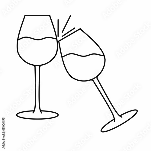 Line art vector ang thin of clinking champagne glasses, minimalist with liquid details, perfect for icon,logo,symbol,illustration celebration, party decor, greeting cards. 