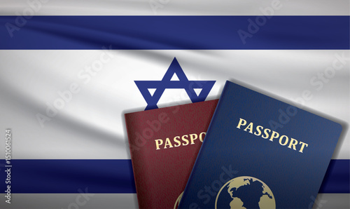Israel Passport with flag of Israel Background	