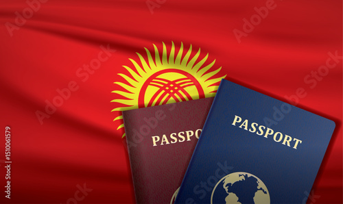 Kyrgyzstan Passport with flag of Kyrgyzstan Background	