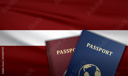 Latvia Passport with flag of Latvia Background	