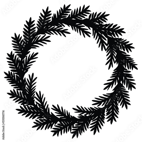 Elegant circular silhouette of a pine wreath suitable for christmas holiday decorations
