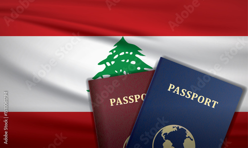 Lebanon Passport with flag of Lebanon Background	