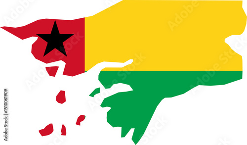 Tableau sur toile Guinea-Bissau national flag map with country boundary shape (Web Mercator projec