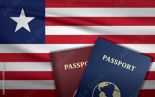 Liberia Passport with flag of Liberia Background	