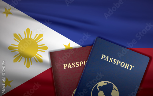 Philippines Passport with flag of Philippines Background	