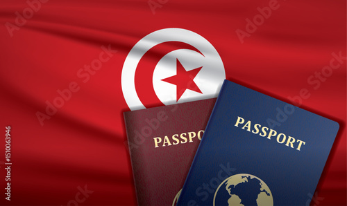 Tunisia Passport with flag of Tunisia Background	