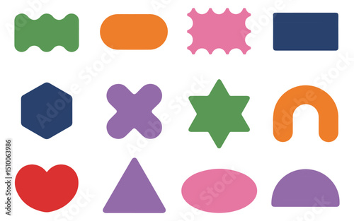 Colorful geometric shapes variety on white background
