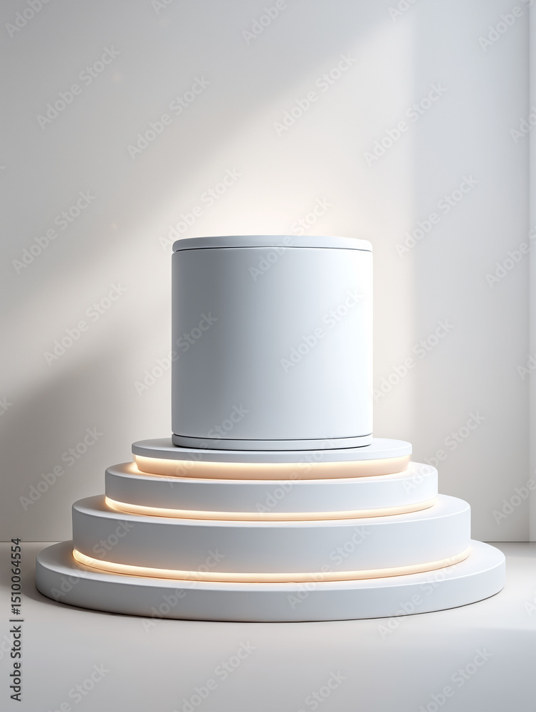 Obraz premium Elegant White Cylindrical Platform with Subtle Lighting Ideal for Product Display or Presentation