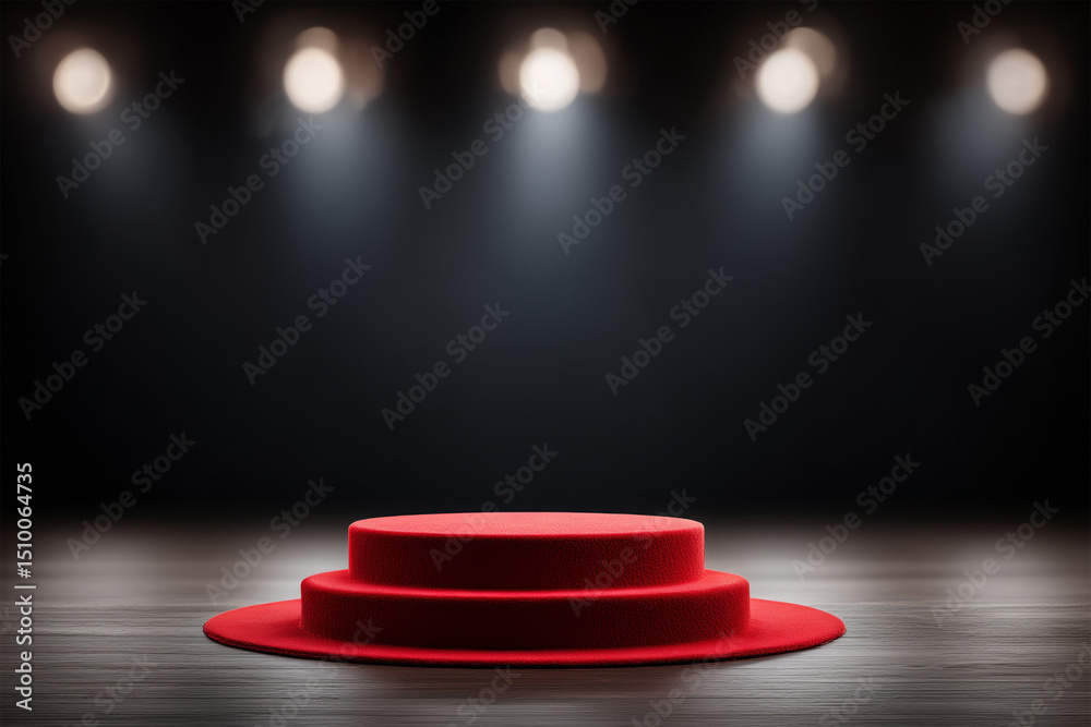 Fototapeta premium Elegant Red Carpet Stage Podium Award Ceremony Spotlight Backdrop Presentation
