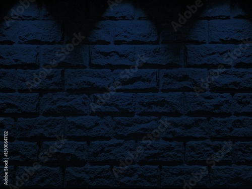 Old Stone Brick Wall with Three Blue Spotlight Beams from the Top.