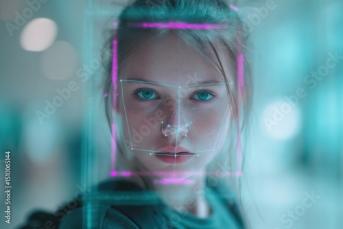 biometric facial grid projected across face
