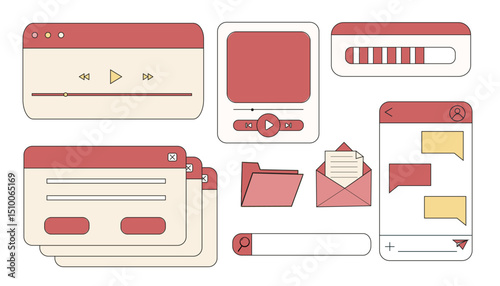 Retro window browser frame y2k interface doodle old border, chat or dialog box, player search box. Desktop ui screen vintage aesthetic. 