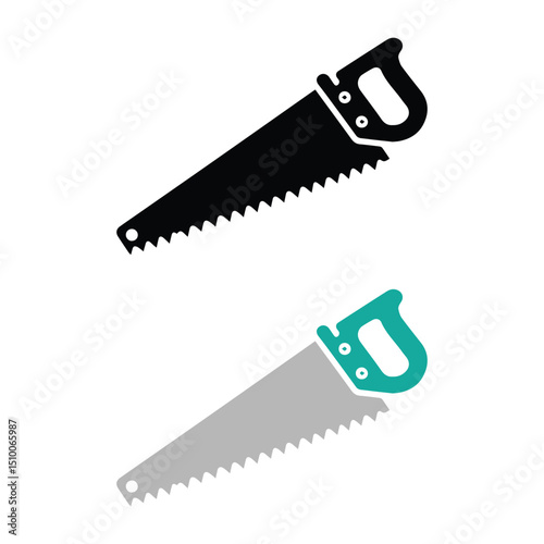 Hand saw instrument vector on a white background.  Hand saw logo icon