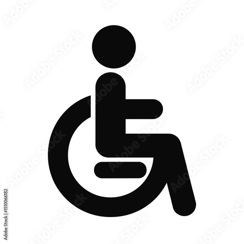 Black silhouette of wheelchair symbol, accessibility and inclusion on white