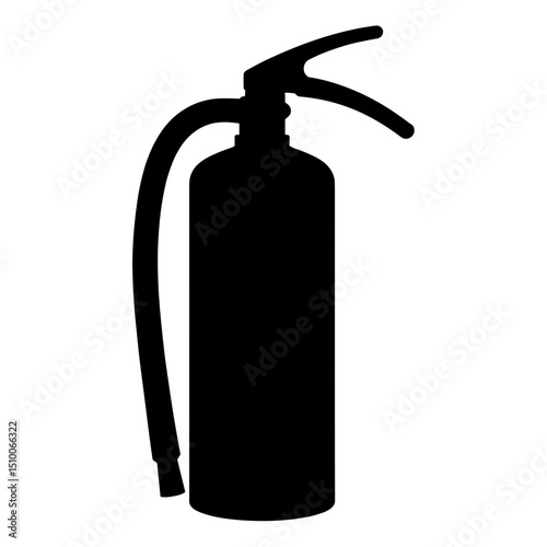 Silhouette of fire extinguisher with labeled parts, black and white safety diagram