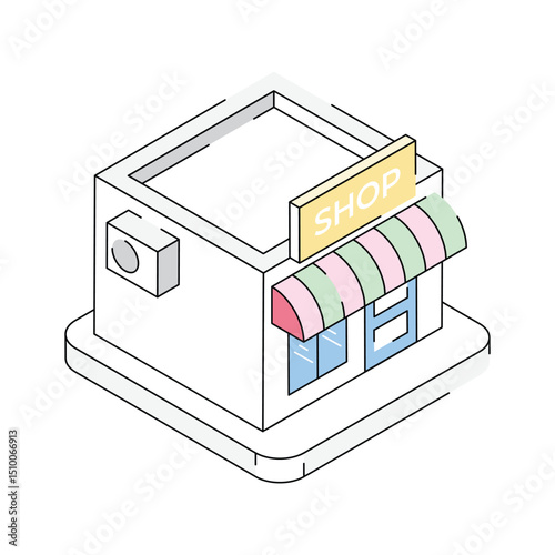 Visually engaging isometric style icon of a retail shop