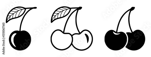 Simple black and white cherry illustrations on white background