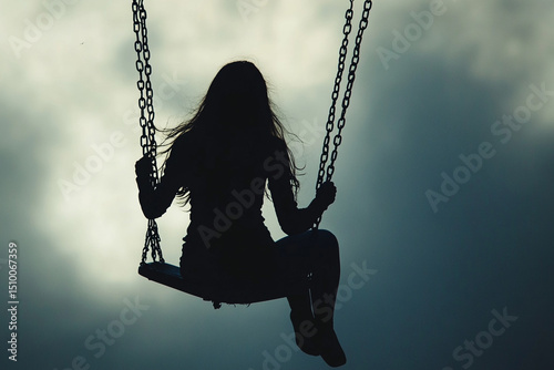 A woman swings gently as she sits.