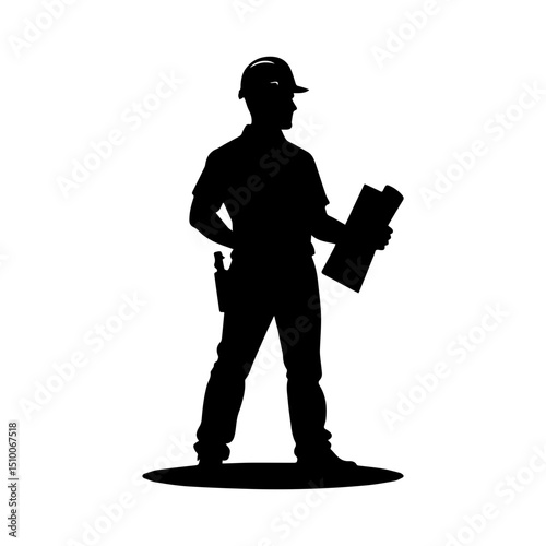 Silhouette of a Construction Worker Holding a Blueprint