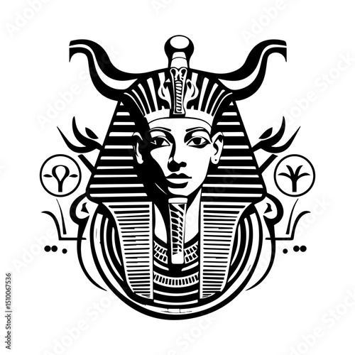 Tutankhamun's Mask in Line Art