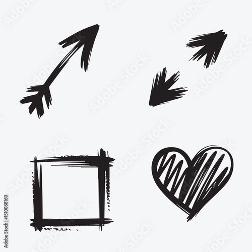 set of vector arrow . heart . shape , direction . art brush. 