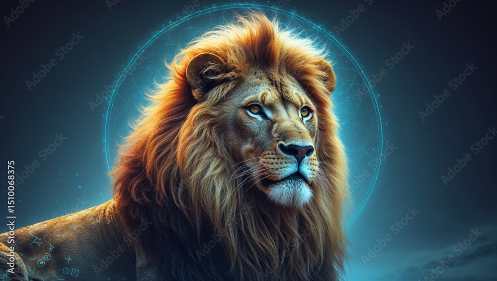 Majestic Lion Portrait Piercing Blue Eyes Against a Moody Forest Backdrop, Wildlife Photography Majestic Lion Portrait Piercing Blue Eyes Against a Moody Forest Backdrop, Wildlife Photography
