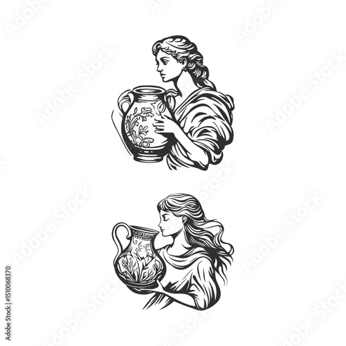 Woman pottery design vector template illustration
