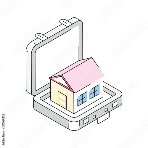 Trendy isometric style icon showing house shifting process