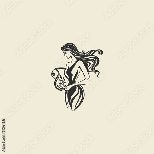 Woman pottery design vector template illustration