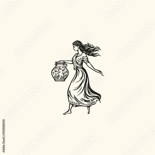 Woman pottery design vector template illustration