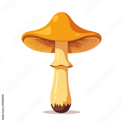 Illustration of a Single Yellow Mushroom with a Smooth Cap and Stem on White Background
