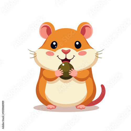 Cute Cartoon Hamster Holding a Seed or Nut Illustration on White Background