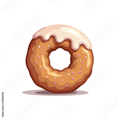 Delicious Donut with Vanilla Frosting and Sprinkles, Sweet Treat Illustration for Bakery or Dessert Shop