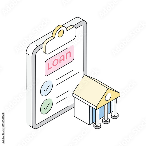 Premium isometric icon of a secure bank loan approval