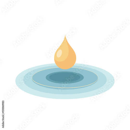 Illustration of a Golden Liquid Drop Creating Ripples in a Blue Pool of Water, Clean and Simple Design