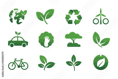 Ecological consciousness is represented with green icons showing environment friendly living and saving planet