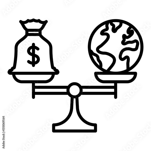 Green economy conceptual vector illustration, money bag and earth on each side of balance