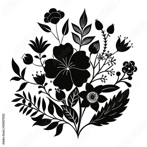 Vector floral heart design element with flower and leaf pattern illustration