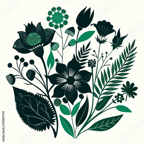 Seamless floral pattern with leaves and blossoms in vintage vector style