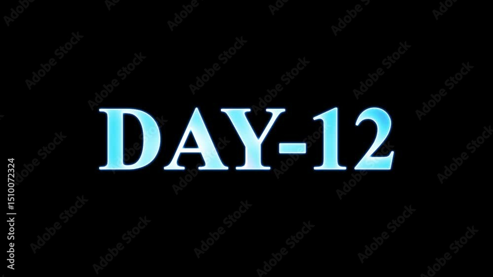 Illuminated day twelve title card with cyan glow on a black background